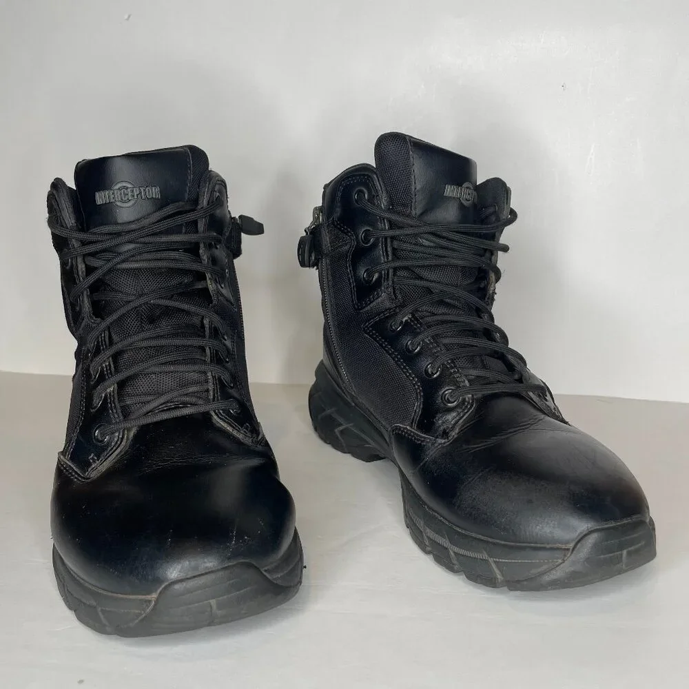 Interceptor Mens Tactical Boots Black Side Zip Size 10 Work Combat Security Shoe
